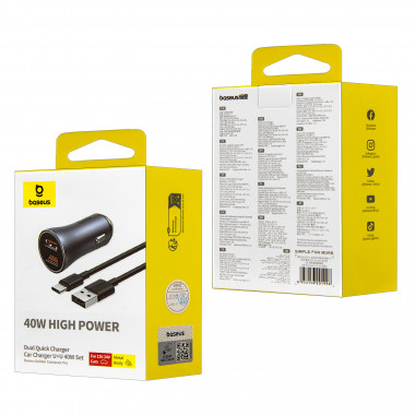 АЗУ Baseus Dual Quick Charger U+U 40W  с кабелем USB-Type-C  TZCCBJD-A0G
