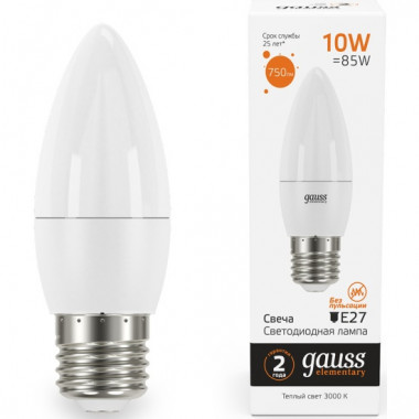 Лампа св/д Gauss Elementary свеча E27 10W (750lm) 4100K