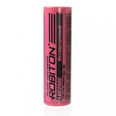 Аккумулятор Robiton 18650  3.7V 2500mAh 20A  Li-ion  без защиты  LGC2500 высокотоковый  13567
