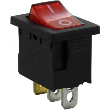 Выкл клав 12V 15А (3с) On-Off красный с подсв Mini KCD1-B2101N11RB