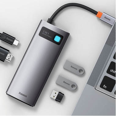 HUB Type-C  Baseus Metal Gleam  5in1 (3xUSB3.0  HDMI  Type-C PD  RJ45) WKWG020013