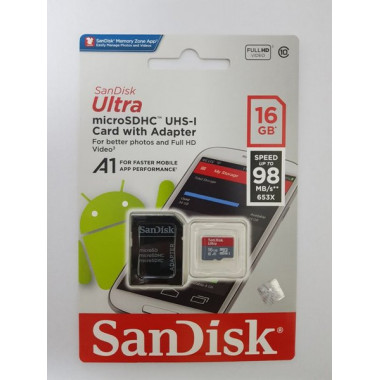 microSDHC class10 16Gb  SanDisk Ultra Android UHS-I 98Mb/s (100 Mb/s) без адаптера