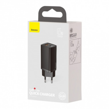 Адаптер сет. Baseus USB-Type-C  GaN2 Lite QC C+U 65W  CCGAN2L-B01