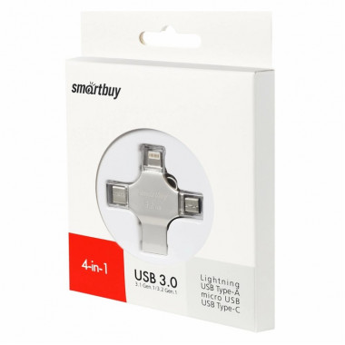 Smart Buy USB 3.0  128Gb  MC15A  Metal Quad  4-in-1  (Lightning + Type-C + microUSB)  розовый металл
