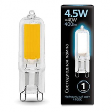 Лампа св/д Gauss G9  4,5W (400lm) 4100K стекло Cob