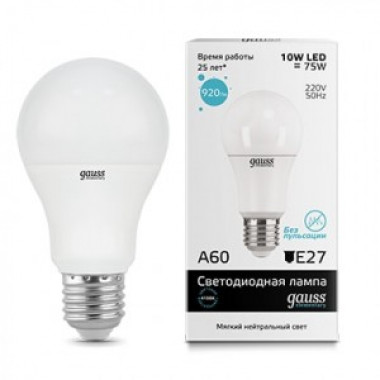 Лампа св/д Gauss Elementary E27 10W (920lm) 4100K  А60 