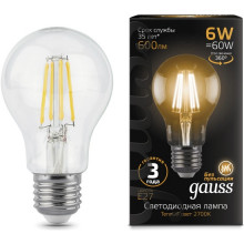 Лампа св/д Gauss Filament A60 E27  6W (600lm)  2700K