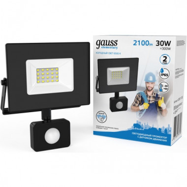 Прожектор св/д Gauss Elementary  30W (2100lm) 6500K чёрный датч движ  628511330