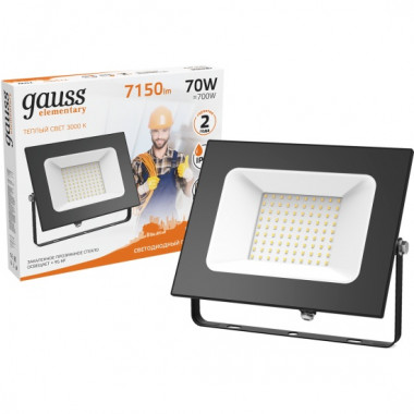 Прожектор св/д Gauss Elementary  70W (7150lm) 3000K чёрный  613527170
