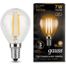 Лампа св/д Gauss Filament E14  7W (550lm) 2700K шар