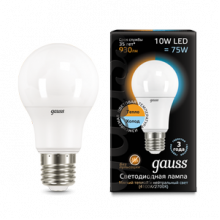 Лампа св/д Gauss E27 10W (930lm) 2700К / 4100К  А60 102502110-T