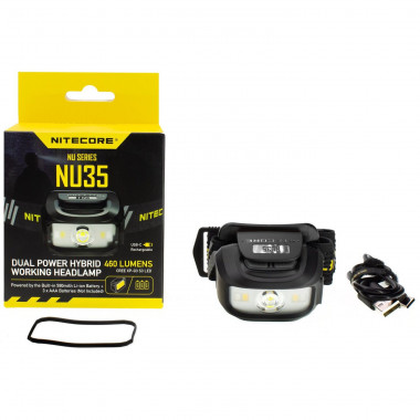 Фонарь акк налоб Nitecore NU35 Cree XP-G3 S3 460Lm 340ч 48м З/У USB Li-ion  3.7v 590mAh / 3*AAA
