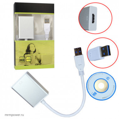 Конвертор (вход USB3.0  выход HDMI) с проводом + диск (A044)