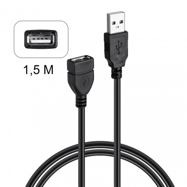 Шнур удлинитель шт.USB A -гн.USB А  1,5м  чёрный  003296