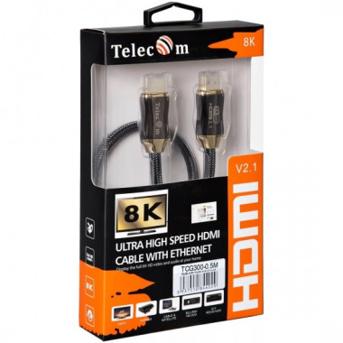 Шнур  Telecom HDMI -HDMI  ver2.1  0.5м  нейлоновая оплетка  TCG300-0.5M