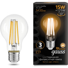 Лампа св/д Gauss Filament A60 E27 15W (1400lm)  2700K