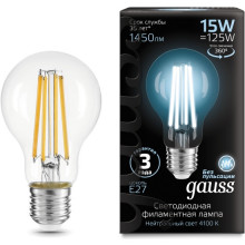 Лампа св/д Gauss Filament A60 E27 15W (1400lm)  4100K