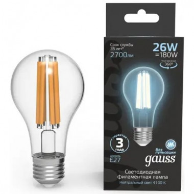 Лампа св/д Gauss Filament A70 E27 26W (2700lm)  4100K
