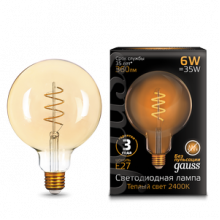 Лампа св/д Gauss Filament G120 E27  6W (360lm) 2400К Golden  Flexible 