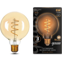 Лампа св/д Gauss Filament G95 E27  6W (360lm)  2400K Golden Flexible