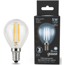 Лампа св/д Gauss Filament E14  5W (450lm) 4100K шар
