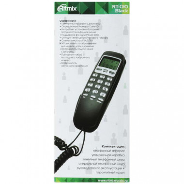 Телефон Ritmix RT-010 Black с дисплеем узкий корпус