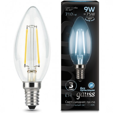 Лампа св/д Gauss Filament E14  9W (710lm) 4100K свеча 
