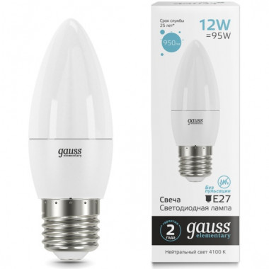 Лампа св/д Gauss Elementary свеча E27 12W (950lm) 4100K