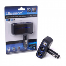 Двойник прикуривателя (2 гнезда 2 USB) Olesson 1637 складной  A1042