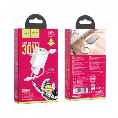 Адаптер сет. Hoco N13  Bright PD30W+QC3.0 (cable Type-C To Lightning)