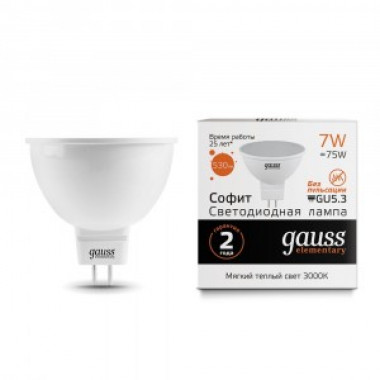 Лампа св/д Gauss Elementary GU5.3  220V  7W (530lm) 2700K 
