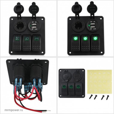 Судовые панели переключатели (врезные) 12V-24V  GH-3UP 3+2 5V/3.1A  A2470