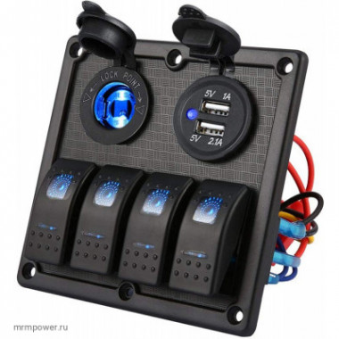 Судовые панели переключатели (врезные) 12V-24V  SKU-5028 4+2 5V/3.1A  A2471