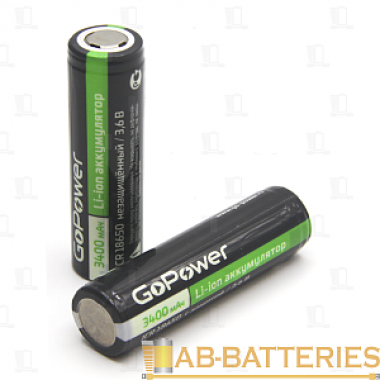 Аккумулятор GoPower 18650  3.7V 3400mAh  Li-Ion (Panas NCR18650B) без защиты плос.конт. 15349