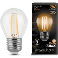 Лампа св/д Gauss Filament E27  7W (550lm)  2700K шар 