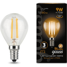 Лампа св/д Gauss Filament E14  9W (680lm) 2700K шар