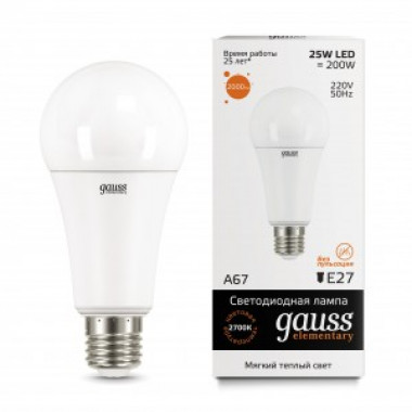 Лампа св/д Gauss Elementary E27 25W (2000lm) 2700K  A67