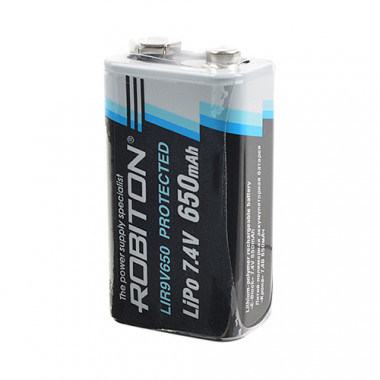 Аккумулятор Robiton 6F22 650mAh LIR9V650 Крона 7.4В  с защитой  16393