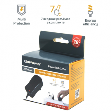 Адаптер сет. GoPower PowerTech 2250  3-12V 2.25A  импульсный  15337