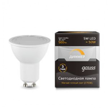 Лампа св/д Gauss диммер GU10  5W (500lm) 3000K 101506105-D