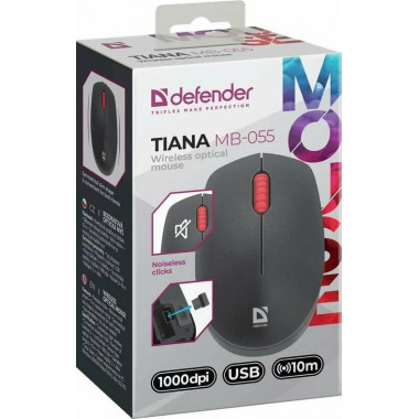 Мышь  DEFENDER Tiana MB-055 черный 1000dpi бесшумная  беспроводная