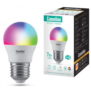 Лампа св/д Wi-Fi Camelion Smart Home Wi-Fi шар G45 E27 7W RGB+DIM+CW