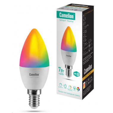 Лампа св/д Wi-Fi Camelion Smart Home Wi-Fi свеча C35 E14 7W RGB+DIM+CW