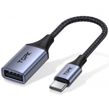 Переходник OTG  шт.Type-C -гн.USB  с проводом 0.2м  TOPK